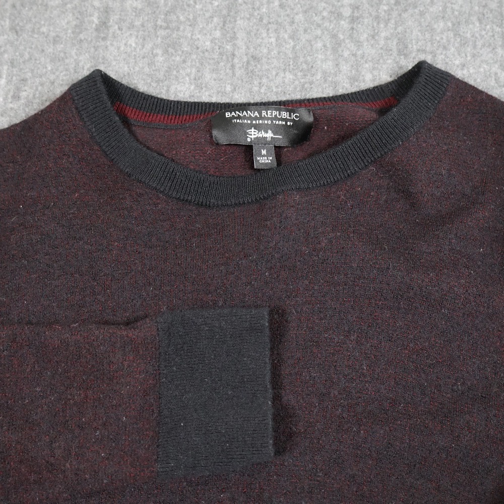 Banana Republic Italian Merino Wool Sweater Womens Medium Burgundy Black Baruffa